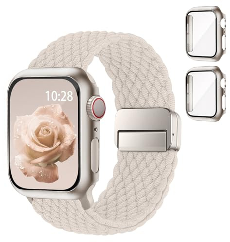 SOLOLUP Nylon Armband+PC Schutzhülle für iWatch Series 6/5/4 SE 3/2/1 40mm | Magnetverschluss,Weiches,Sport Armbänder+2 Schutzhülle für Apple Watch Series 6/5/4 SE 3/2/1 40mm Damen Herren Polarstern
