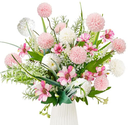 YMIFEEY Kunstblumen wie Echt Künstliche Blumen Siedenblumen (Rosa weiß) | Blumenstrauß Künstlich Frühling Sommer, Fake Pflanzen Zweige Zimmer Deko, Artificial Flowers Innen Draußen, Als Geschenk