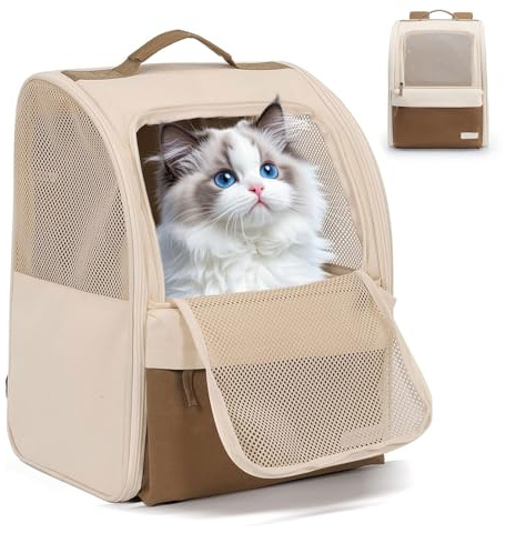 HundeRucksack & KatzenRucksack für Kleine Haustiere 2–8kg – 600D Oxford Haustier Tragetasche, Faltbarer Pet Rucksack mit Atmungsaktivem Mesh, Stabilem Gestell & Anti-Flucht-Leine für Reisen & Outdoor