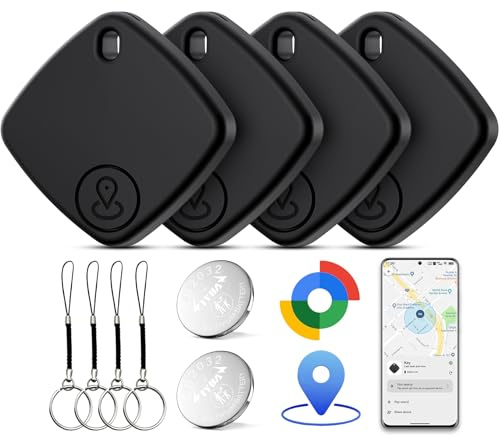 Air Tracker Android, 4 Pack Smart Tracker Tag, Localizador Bluetooth Compatible con Google Find Hub (Solo Android), Impermeable IP67, Bluetooth Tracker para Maletas, Cartera, Equipaje (Negro)