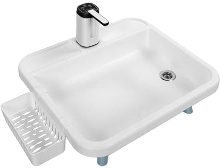 Fockety Lavello Portatile, Lavello da Campeggio di Facile Installazione, Stazione Lavamani con Rubinetto Elettronico, Pompa Dell'acqua, Tubo di Scarico per Uso Interno Ed Esterno