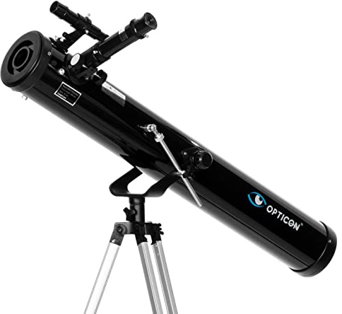 OPTICON - Teleskop Horizon I Vergrößerung 350x I Durchmesser 76 mm I Brennweite 900 mm I Okularauszug 1,25 I Barlowlinse 2X I für Anfänger und Fortgeschrittene I Umfangreichem Zubehör