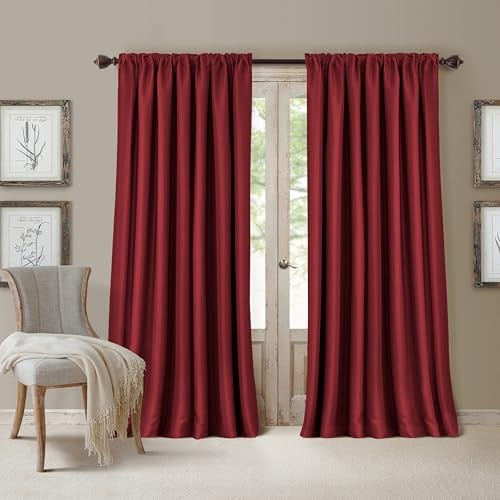 Threadmade Elrene All Seasons Blackout Window Curtain Panel, Room-Darkening Rod-Pocket and Back Tab Curtain, 52x84, Red, 1 Panel
