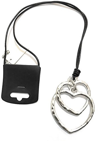 Lagenlook Doppel offene Silber Herzen Halskette Anhänger Lederkette Modeschmuck