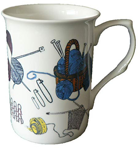 Knitting Design Bone China Mug Decorated All Round with Our Unique Knitting Design