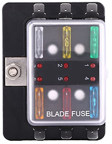6 Way Block Circuit Blade Box, Keenso Blade Box Holder with LED Warning Light Kit Automotive Box for Car Boat Marine Trike 5A 10A 15A 20A 25A 30A Led Indicator
