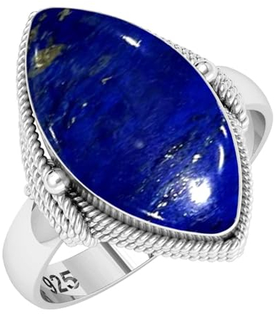 Jeweloporium Blau Natürlich Lapislazuli 925 Sterling Silber Ringe für Frauen mit Stein viktorianisch Silber Ringe Größe 59(18.8) Neujahr Geschenk Handgefertigt Schmuck