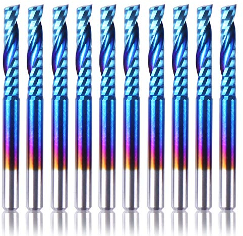 SainSmart Genmitsu 10Pcs Nano Blue Coat flache Nase Schaftfräser CNC Fräser, 1/8 Schaft Spirale Upcut Einzel 1 Flöte Schaftfräser Set (3,175 x 17 x 38mm)