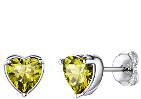 Suplight Damen 925er Silber Ohrringe Herzform Peridot Geburtsstein August Ohrstecker minimalistische Ohr Piercing Ear Stud mit olivgrünen Zirkonia Schmuck Kristall Accessoire für Ehefrau Mädchen