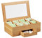 Relaxdays Teebox Bambus, Sichtfenster im Deckel, 8 Fächer, Teekiste mit Schublade, Teebeutelbox HxBxT 11x33x20 cm, natur