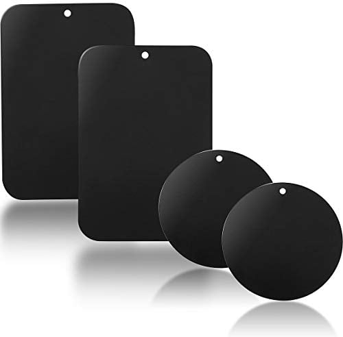 YGKJ 3M Kleber Metallplatte, 4 Stück Metallplättchen Selbstklebend Set für Magnet kfz Handyhalter fürs Auto Sehr Dünn Metallplatten für Handy und Tablet (2 Rechteckige und 2 Runden) (Black)