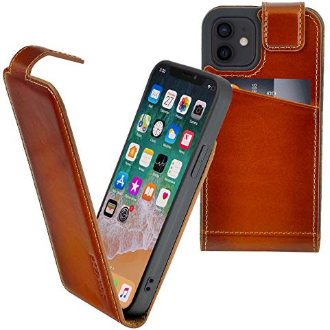 Suncase Original Flip-Style (Ultra-Slim) kompatibel mit iPhone 12 mini (5.4) Hülle Ledertasche Tasche Schutzhülle Case Cover Hülle in Burned Cognac