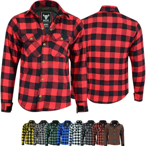 BULLDT Motorradhemd Herren mit abnehmbare 2CE-Protektoren - Klassisch 100% Baumwolle Holzfäller Flanellhemd - Biker Motorradjacke Hergestellt mit Aramid-Kevlar-Futter - Mit Schutz (EN 1621-1)