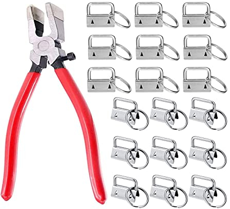 Prerrysurpasse 60Sets 1 Key Fob Hardware with 1Pcs Key Fob Pliers, Glass Running Pliers Tools with Jaws, Studio Running Pliers Attach Rubber Tips Perfect for Key Fob Hardware Install