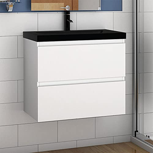 Aica Sanitär Waschtisch mit Unterschrank 60 cm Badmöbel Set mit Waschbecken Schwarz Gäste WC Weiß Matt