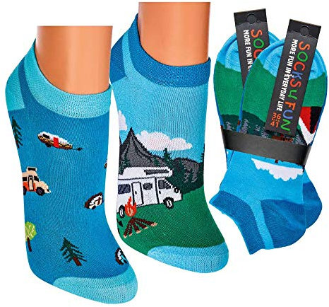 Damen Sneaker Socken (2 Paar) witzig 42-47 Camping