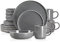 Vancasso Sesam Juego de Platos de Cerámica, Gres, Platos Llanos de Gres Con 4 Platos Llanos, 4 Platos de Postre, 4 Tazas, 4 Cuencos, 16 Piezas, Platos de Colores Modernos