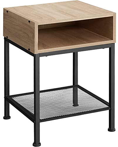 TecTake Mesilla de Noche, Mesita para Dormitorio de Estilo Industrial, Mesa Auxiliar Minimalista para salón, Mobiliario de Interior (Madera Industrial Clara)