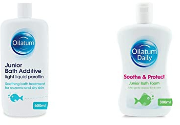 Oilatum Junior Emollient Bath Additive for Eczema and Dry Skin Conditions 600 ml and Daily Soothe & Protect Junior Bath Bubbles for Dry, Sensitive and Eczema Prone Skin 300ml