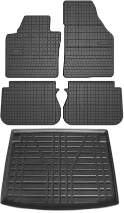 OMAC Fußmatten & Kofferraumwanne Set kompatibel mit VW Caddy 2004-2010 Gummi TPE Schwarz 5X