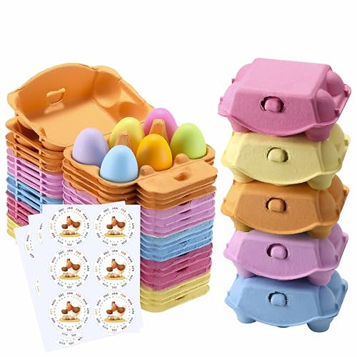 Eierkartons, 20 Stück, natürliches Zellstoffpapier, Eierkartons, 6 Stück, für Hühnereier, wiederverwendbar, blanko, bunt, Osterspielzeug, Aufbewahrungsschale für bis zu sechs Eierhalter, Karton