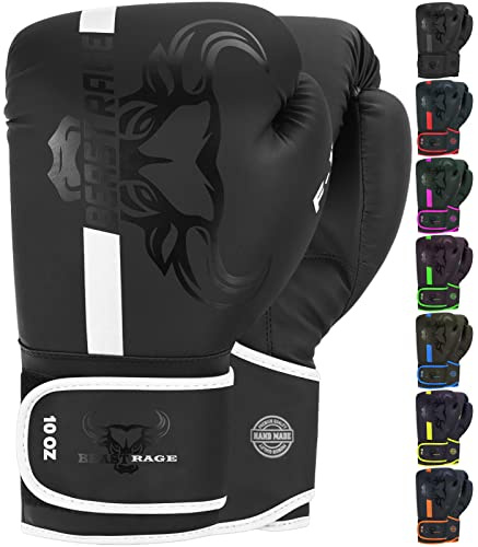 BEAST RAGE Boxhandschuhe Kickbox Handschuhe Boxing Gloves Männer Damen Box Handschuhe+ Training Schwarz Adult 8 10 12 14oz 16oz Muay Thai Kampfsport Boxsack Herren