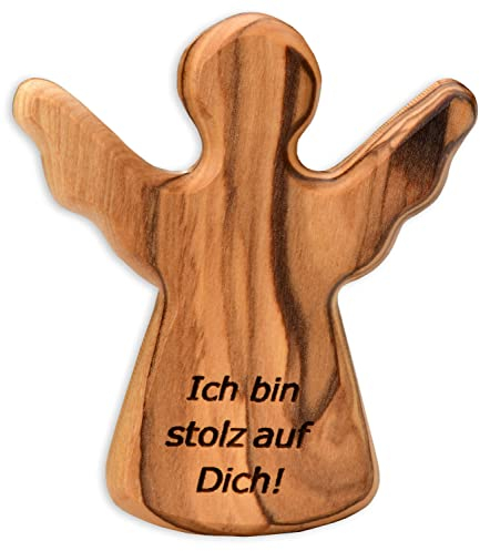 Kassis Geschenkartikel Olivenholz-Schutzengel - Handgefertigte Engel-Figur aus Bethlehem - Schutzengel-Glücksbringer - (Ich Bin stolz auf Dich) - (1 Stück)