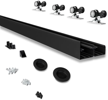 JUBEST Robustes Bypass-Tür-Hardware-Set, 182,9 cm, leise und glatte Bypass-Schranktürschiene für 2-Türsystem, Schwarz