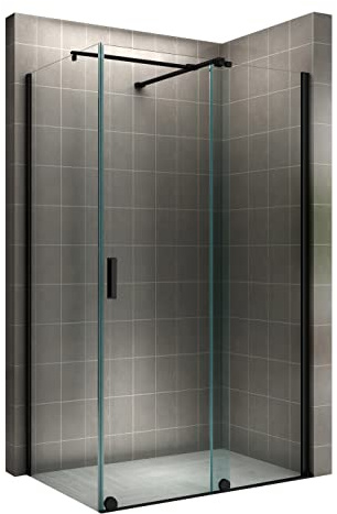 i-flair Duschkabine NADINE 150x80 cm Duschabtrennung mit Schiebetür in Schwarz 8mm ESG Sicherheitglas Klarglas - Links und Rechts montierbar