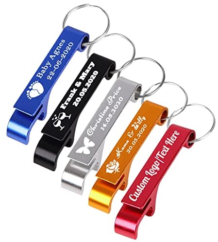 5PCS Décapsuleur Personnalisé Porte-clés En Vrac Décapsuleur De Bière Personnalisé avec Logo Texte Gravé Ouvre-Bouteille De Mariage Faveurs Cadeaux Personnalisés pour La Fête D'anniversaire-Assorti