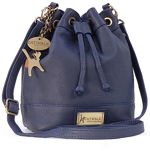 Catwalk Collection Handbags - Damen Leder Umhängetasche Mittelgroß - Beuteltasche/Handtasche - Verstellbarer Schultergurt - ROCHELLE - Blau