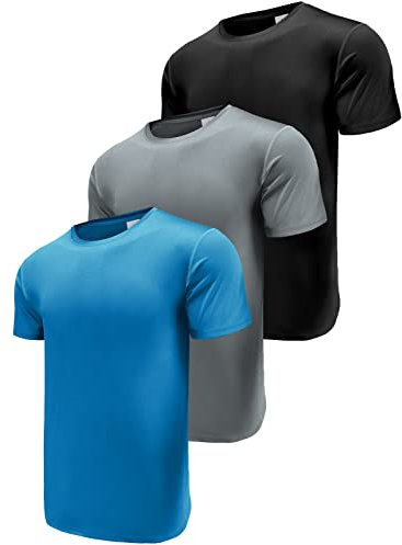 Boyzn 3 Pack Tshirt Men, Men's Dry Fit T Shirts Sport Tops, Athletic Running Gym Workout Short Sleeve Tee Shirts for Men Black/Grey/Blue-3P12-M