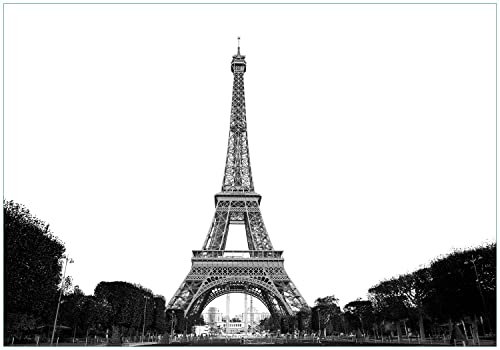 Wallario Vliestapete Fototapete Eiffelturm in Paris - schwarz weiß - Wandtapete Größe: 300 x 210 cm