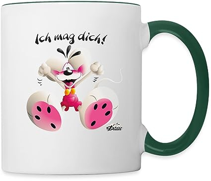 Spreadshirt Diddl Maus Ich Mag Dich Tasse, Weiß/Dunkelgrün, 325 ml, Keramik, Henkel, Tasse