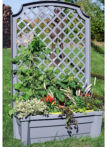 NYVI Pflanzkasten NYVIGreen 79x35x134 cm 42 Liter mit Bewässerungssystem & Spalier - Pflanzkübel aus wetterfestem & recyceltem Kunststoff - Pflegeleicht, Steckmontage ohne Werkzeug, Farbe:Grau