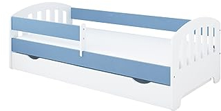 Kids Collective Kinderbett 80x160 | 80x180 | 90x200 cm mit Matratze, Schublade, Rausfallschutz & Lattenrost in blau 80x180 cm Mädchen Jungen Bett | von 3. bis 12. Lebensjahr