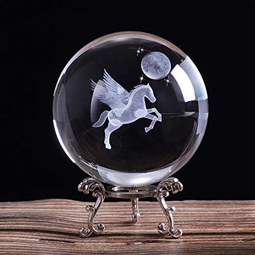 Kristallkugel, 80 mm, 3D-Lasergravur, Miniatur-Pegasus-Kristallkugel, Kristall-Bastelkugel, Glas, Heimdekoration, Ornament, Geburtstagsgeschenk, Wahrsagekugel, Hexerei, Blickkugel Good