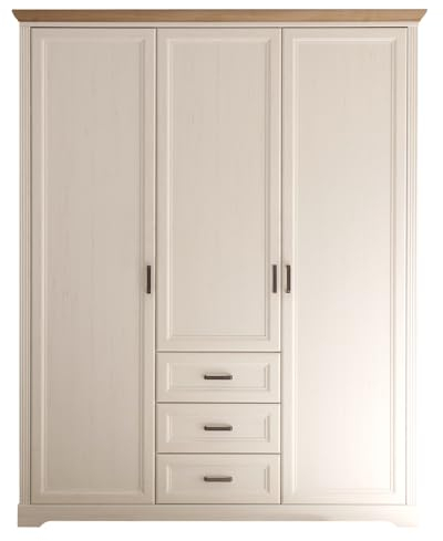 Lomadox Babyzimmer 3-TRG Kleiderschrank, Schrank, 3 Schubkästen, Softclose, Landhausstil, Pine weiß mit Eiche