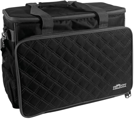 Phönix Taschen für Nähmaschinen 45x21x37cm und Overlockmaschinen 39x32x36cm (Quilt Design Schwarz, Nähmaschinentasche)