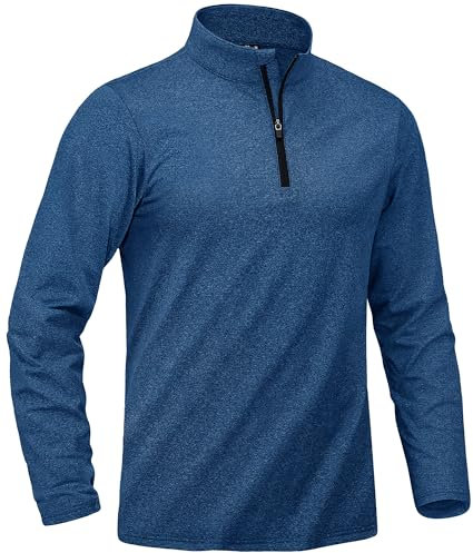 KEFITEVD Men's 1/4 Zip Pullovers Long Sleeve Lightweight Fleece Golf Hiking Tops Outdoor Polo Sweat Shirts,Mid Blue,M