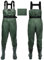 IEEILULU Wathose Herren Damen, Wathose Anglerhose mit Stiefel, Wathose mit Brusttasche und Verstellbarer Riemen, Nylon Wader Watstiefel Anglerhose wasserdichte rutschfest Matschhose (Grün, 47)