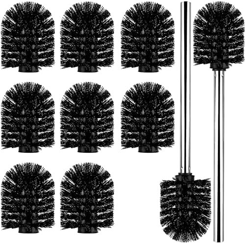 WC Klobürste Schwarz, Toilettenbürste mit 7.5 cm Durchmesser, WC Bürste mit Edelstahlgriff, Toilettenbürste Edelstahl rostfrei mit austauschbarem Kopf Ersatz - 10 Bürstenkopfe / 2 Griff