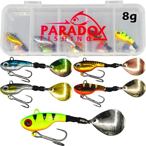 Paradox Fishing Infinity Jig Spinner 5er Set 8g - Spin Jig zum Barsch Angeln Barsch Köder Zander Hecht Spinnerbait Spinn Köder – Barschköder