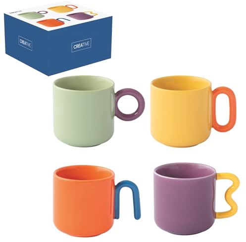 Easy Life Set mit 4 Tassen, 35 cl, aus Porzellan, kreativ, farbig
