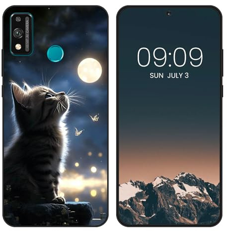 WUACYEAMING für Honor 9X Lite Hülle,Mode Schutzhülle Schwarz Handyhülle mit Aesthetic Muster Weich Silikon Dünn TPU Stoßfeste Kratzfest Schutzhülle Cover-Der Mond und die Katze
