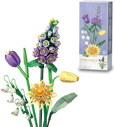 Cudeyrey Blumen Bausteine Set, 534 Teilige Blumenstrauß Bausteine, Künstliche Blumen Bausatz, Blumen Bausteine Set, für DIY Heimdekoration, Botanische Sammlung, Ohne Vase