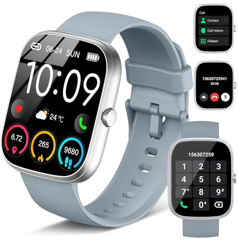Smartwatch Uomo Donna, 1.91 Orologio Smartwatch con Effettua/Risposta Chiamate, 110+ Sportive, Contapassi, 24H Sonno/Cardiofrequenzimetro, Impermeabil IP68 Fitness Smart Watch per Android iOS, Grigio