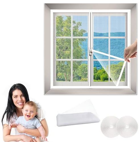 Mosquitera de ventana de 110 x 110 cm (ancho x alto), malla lavable contra insectos, protección contra mosquitos e insectos, resistente al agua, fácil instalación