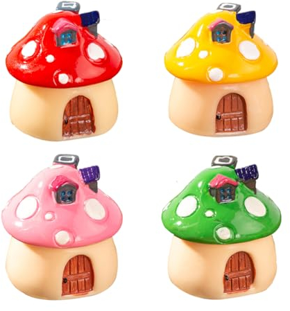 Purple Star 4PCS/Pack Mini Pilz Miniatur Pilz Figuren für Feengarten Zubehör Draußen Klein Harz Haus für Miniatur Garten Terrarium Dekor Geschenk Deko Bunt