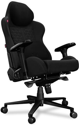 YUMISU 2050F Bürostuhl Gaming Stuhl Schwarz - Gamingstuhl mit Magnet-Nacken-und-Lendenkissen - Gamer Stuhl Stoff mit 4D-Armlehnen - Gaming Sessel mit Leisen Gummiräder - Computerstuhl bis 150 kg